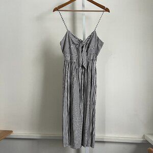 Zara  Black & White Striped Tie-Front Midi Dress (L)